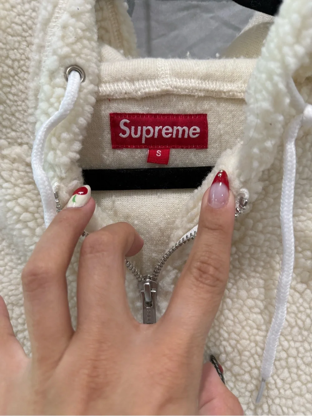 Supreme Cream Sherpa Zip-Up Hoodie